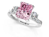 White gold Fancy Pink Radiant Cut Brilliant Three-Stone Diamond Ring with Pavé Band and Four-Prong Setting_16