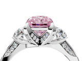 White gold Fancy Pink Radiant Cut Brilliant Three-Stone Diamond Ring with Pavé Band and Four-Prong Setting_19