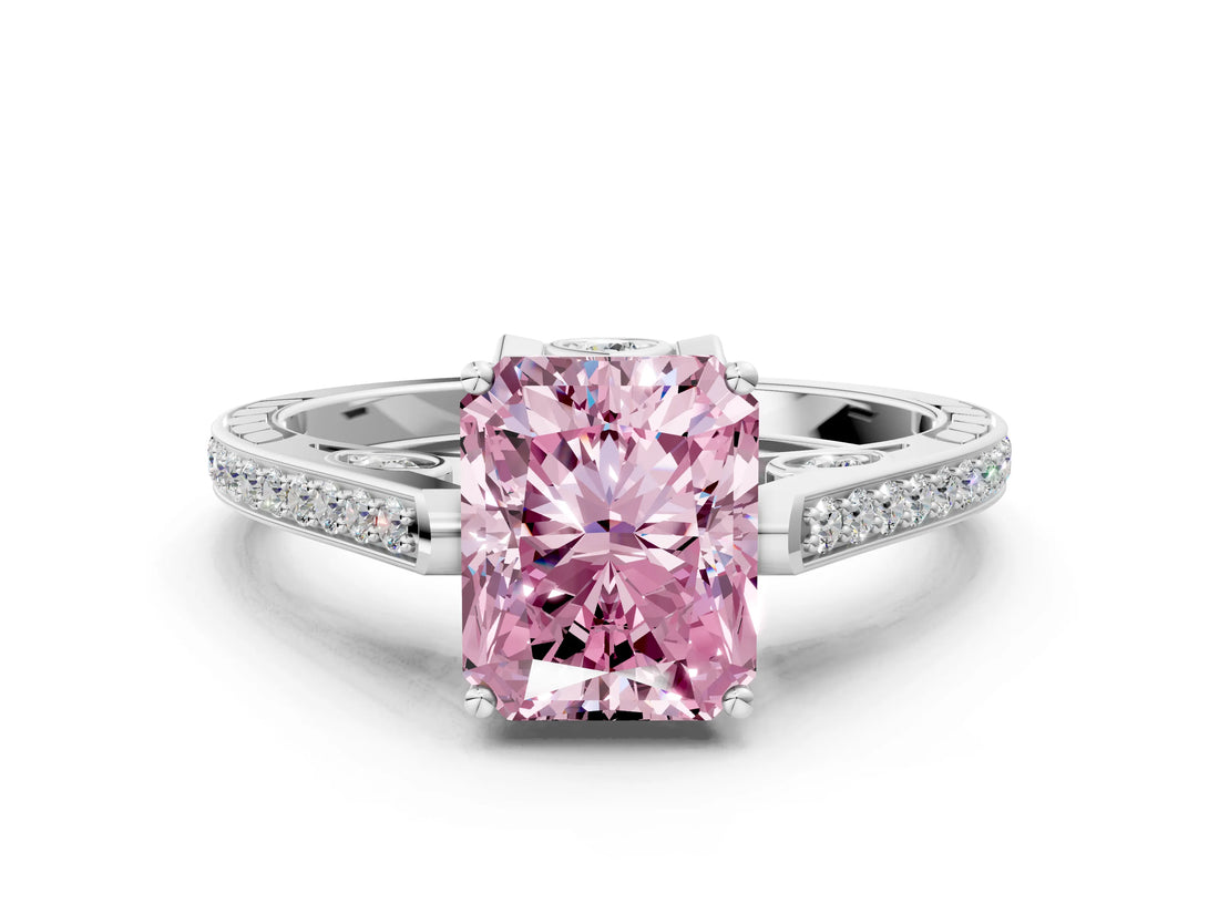 White gold Fancy Pink Radiant  Cut Cathedral Pave Diamond Engagement Ring with Six-Prong Setting_32