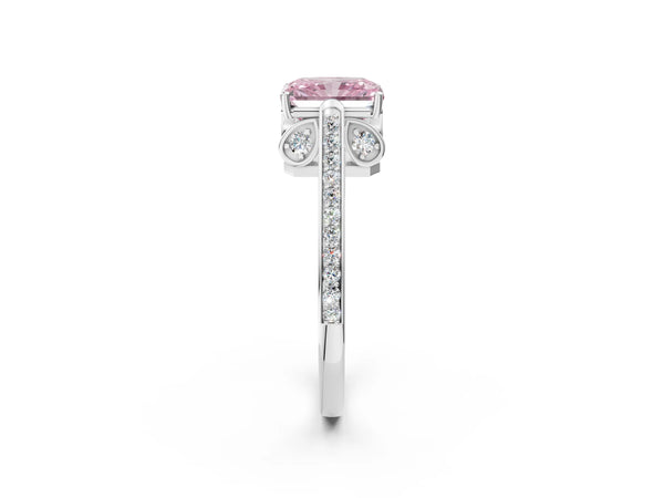 Platinum Fancy Pink Radiant  Cut Cathedral Pave Diamond Engagement Ring with Six-Prong Setting