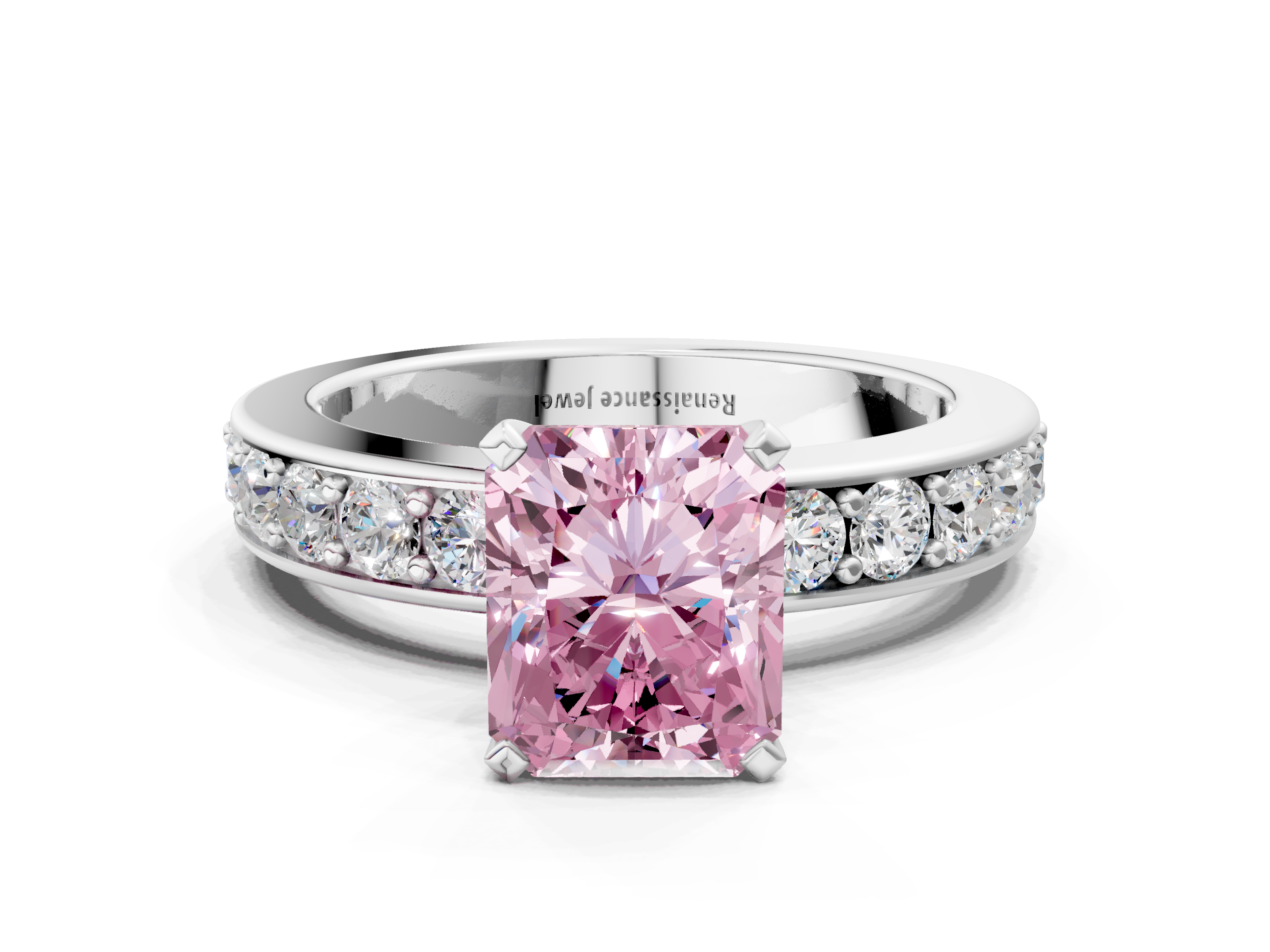 White gold Fancy Pink Radiant  Cut Channel Set Diamond Engagement Ring with Four-Prong Setting_205