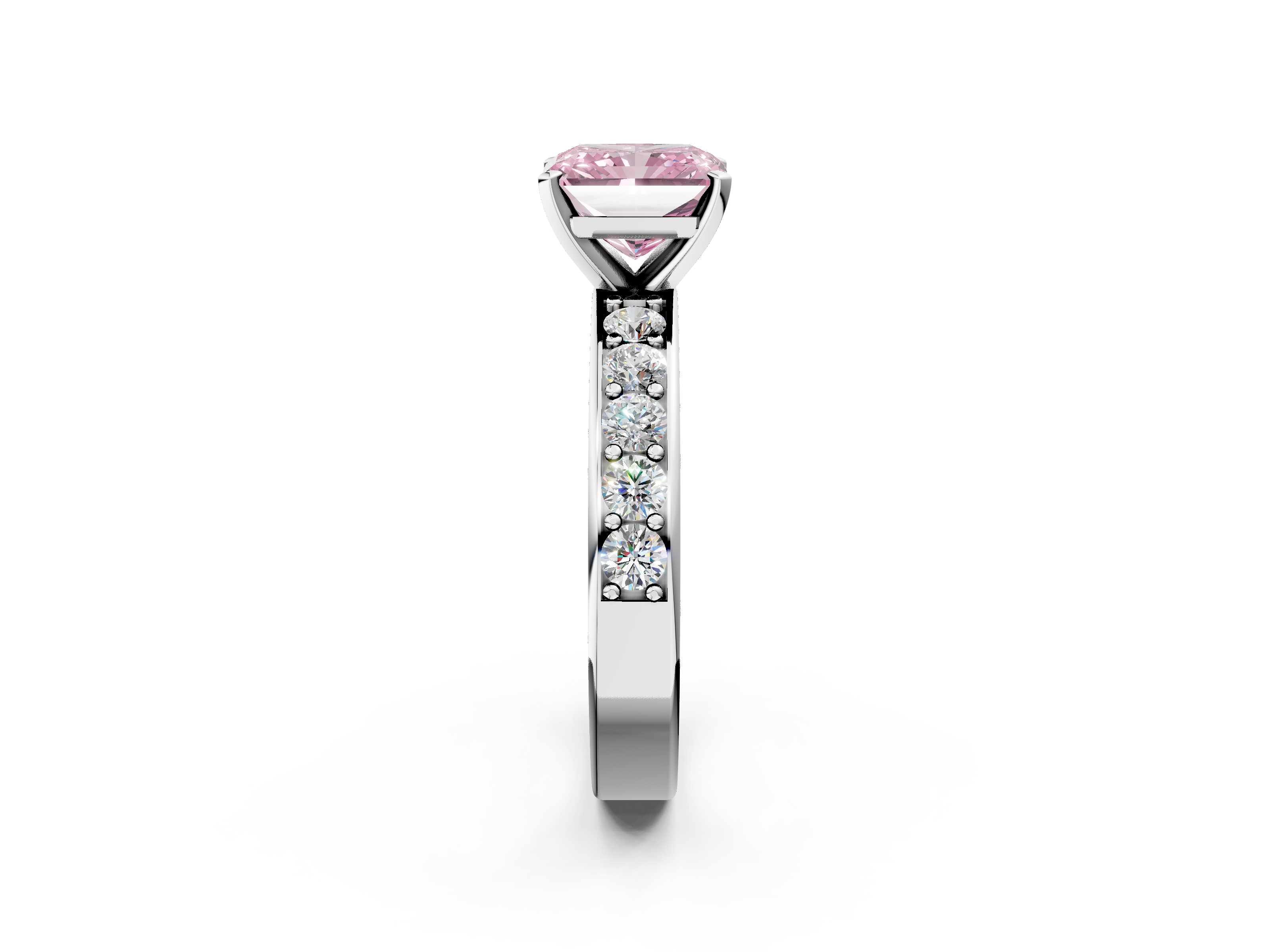 White gold Fancy Pink Radiant  Cut Channel Set Diamond Engagement Ring with Four-Prong Setting_206