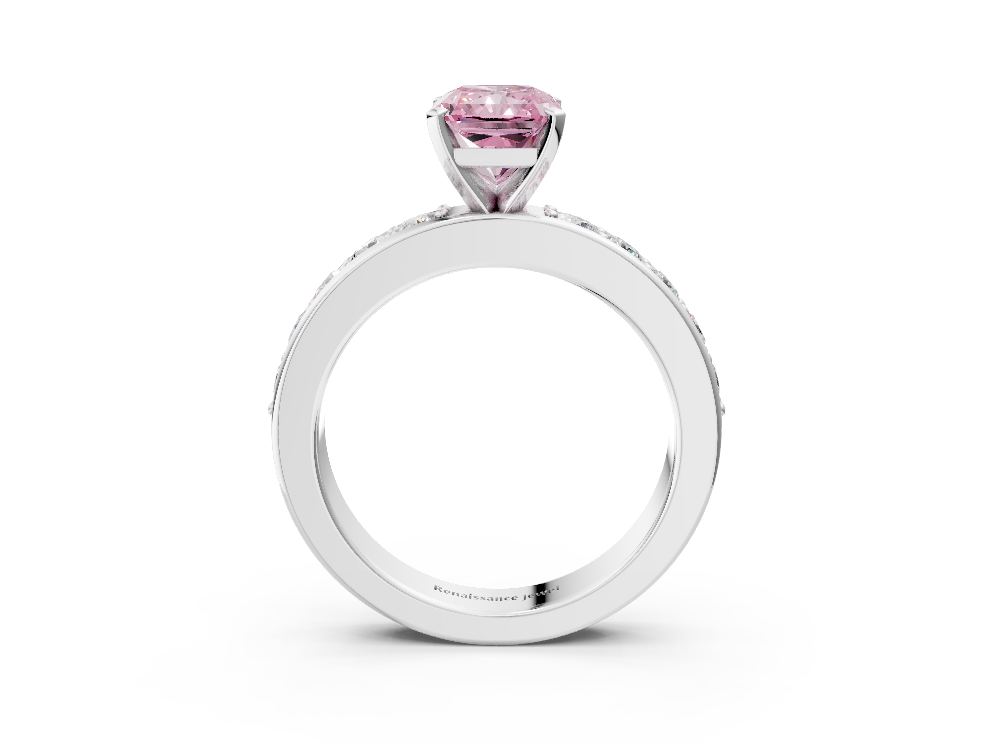 White gold Fancy Pink Radiant  Cut Channel Set Diamond Engagement Ring with Four-Prong Setting_207