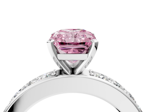 White gold Fancy Pink Radiant  Cut Channel Set Diamond Engagement Ring with Four-Prong Setting_209