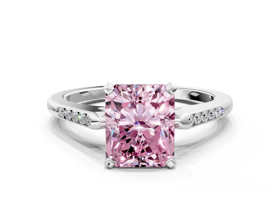 White gold Fancy Pink Radiant  Cut Channel Set Solitaire Engagement Ring with Four-Prong Setting_205