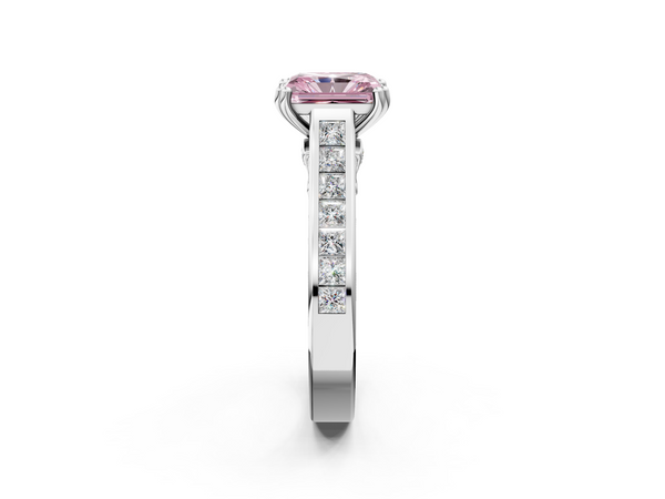 Platinum Fancy Pink Radiant  Cut Channel Set Solitaire Engagement Ring with Prong Setting