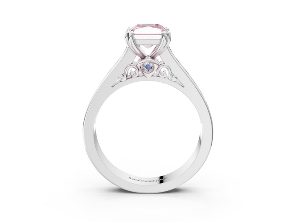 Platinum Fancy Pink Radiant  Cut Channel Set Solitaire Engagement Ring with Prong Setting