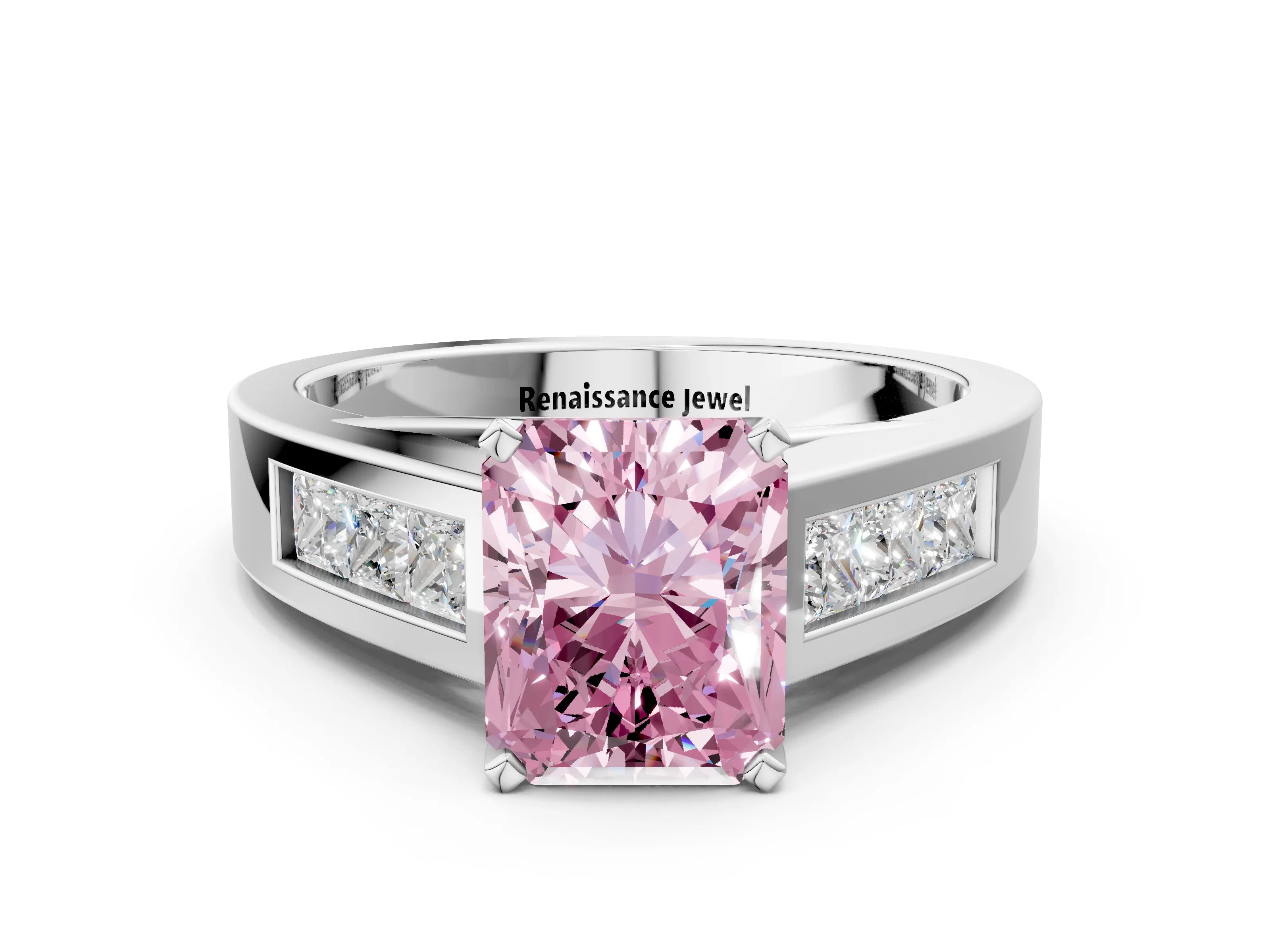 White gold Fancy Pink Radiant Cut Cut Channel Set Solitaire Ring with Four-Prong Setting_12