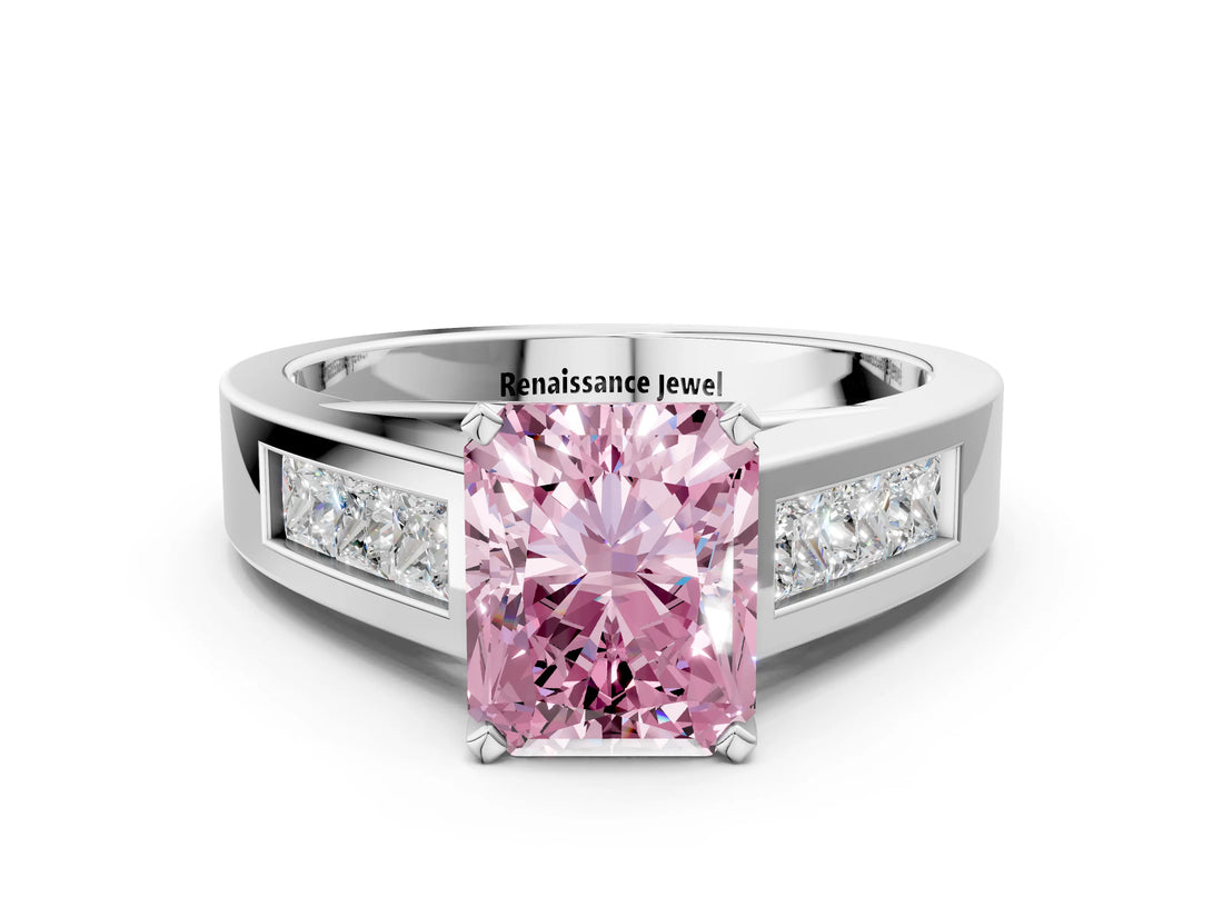 White gold Fancy Pink Radiant Cut Cut Channel Set Solitaire Ring with Four-Prong Setting_12