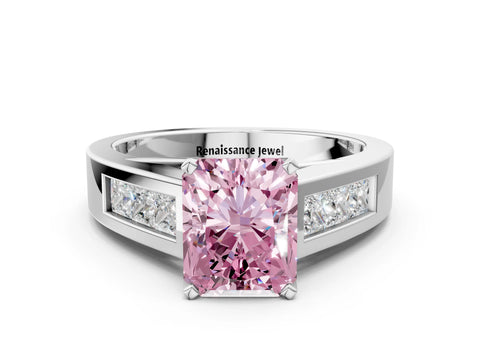 White gold Fancy Pink Radiant Cut Cut Channel Set Solitaire Ring with Four-Prong Setting_12
