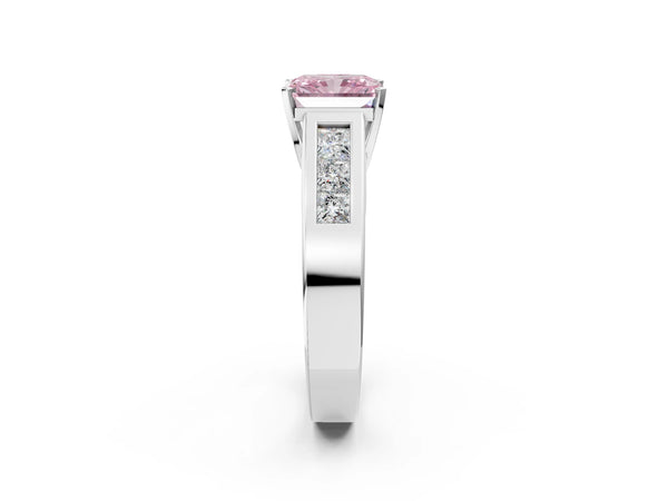 White gold Fancy Pink Radiant Cut Cut Channel Set Solitaire Ring with Four-Prong Setting