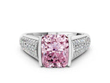 White gold Fancy Pink Radiant Cut Cut Diamond Channel Set Pave Band with Tension Prong Setting