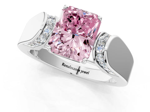 White gold Fancy Pink Radiant Cut Cut Diamond Channel Set Solitaire Ring with Four-Prong Setting_109