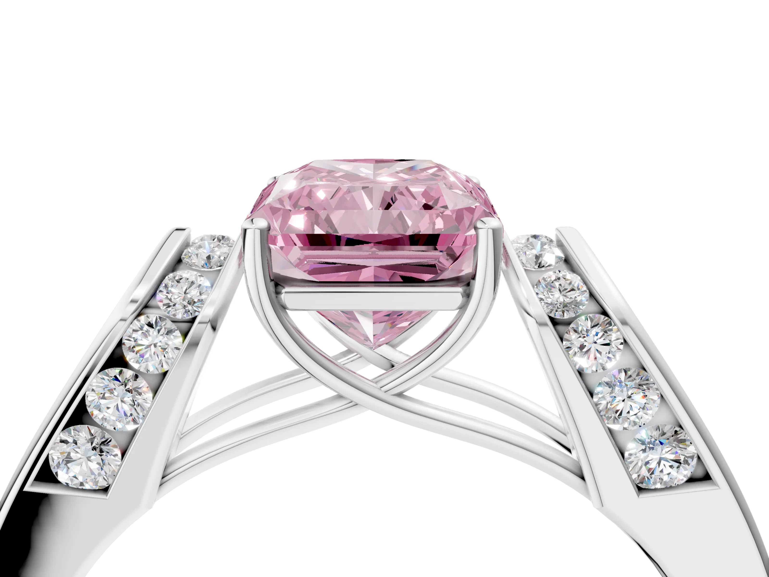 White gold Fancy Pink Radiant Cut Cut Diamond Channel Set Solitaire Ring with Four-Prong Setting_112