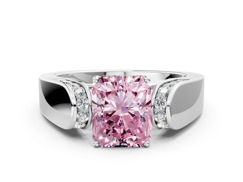 White gold Fancy Pink Radiant Cut Cut Diamond Channel Set Solitaire Ring with Four-Prong Setting_144