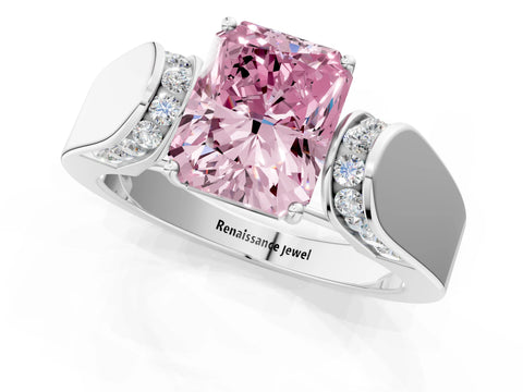 White gold Fancy Pink Radiant Cut Cut Diamond Channel Set Solitaire Ring with Four-Prong Setting_145