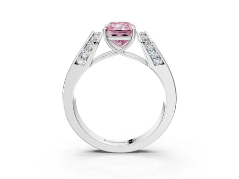 White gold Fancy Pink Radiant Cut Cut Diamond Channel Set Solitaire Ring with Four-Prong Setting_147