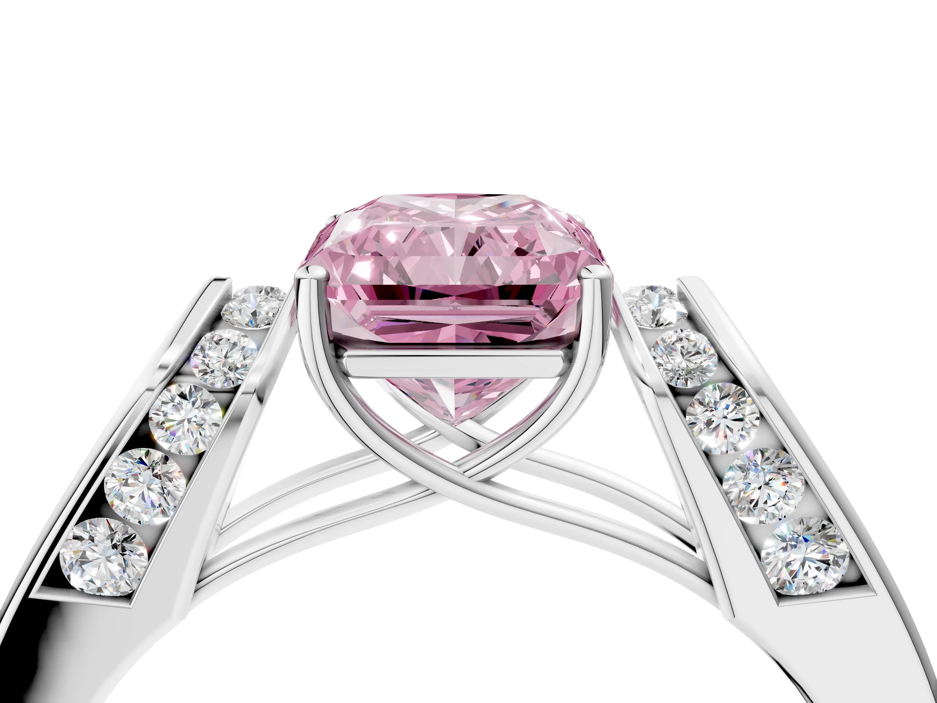 White gold Fancy Pink Radiant Cut Cut Diamond Channel Set Solitaire Ring with Four-Prong Setting_148