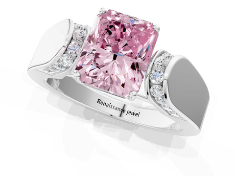 White gold Fancy Pink Radiant Cut Cut Diamond Channel Set Solitaire Ring with Four-Prong Setting_25