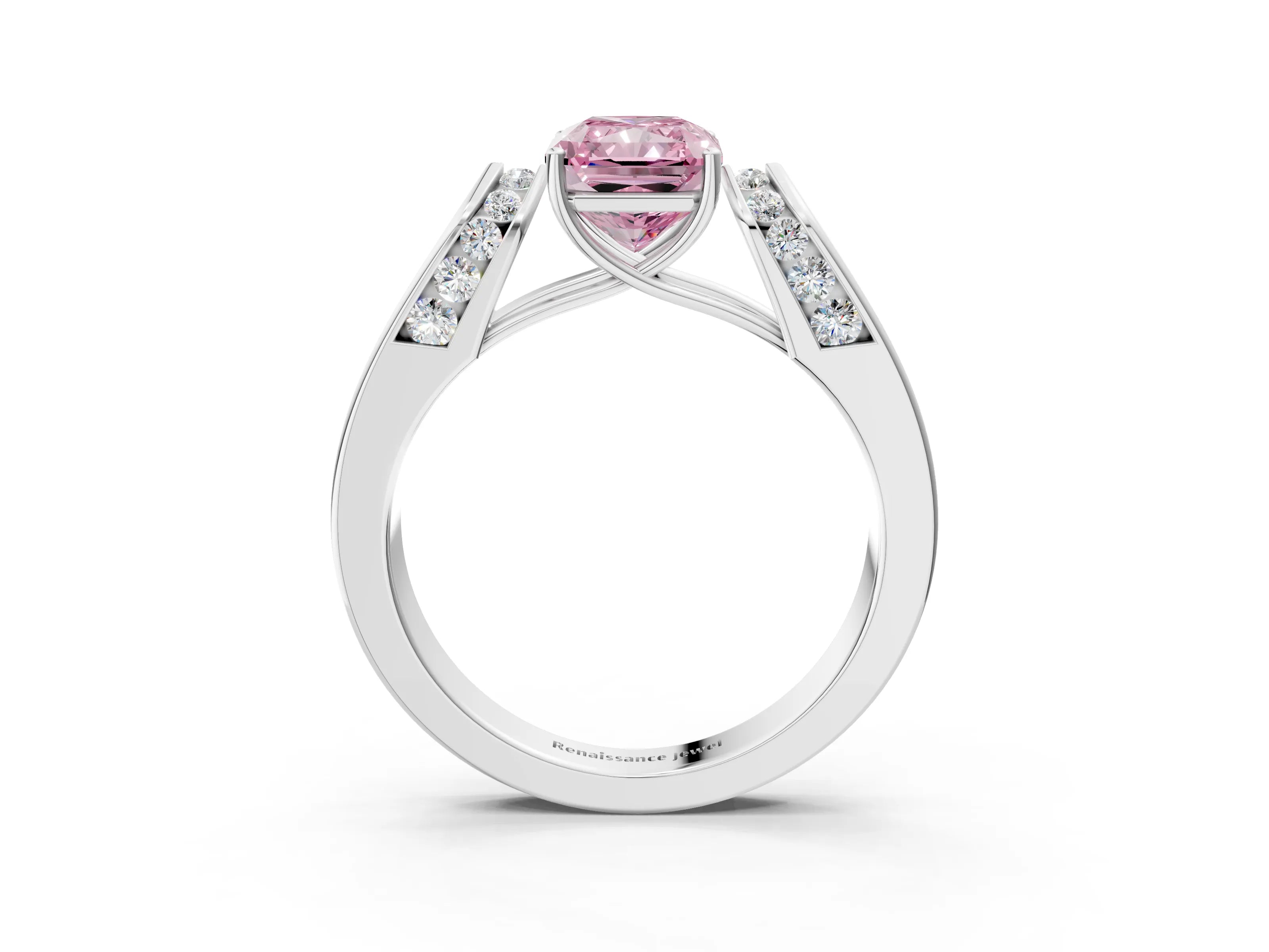 White gold Fancy Pink Radiant Cut Cut Diamond Channel Set Solitaire Ring with Four-Prong Setting_3