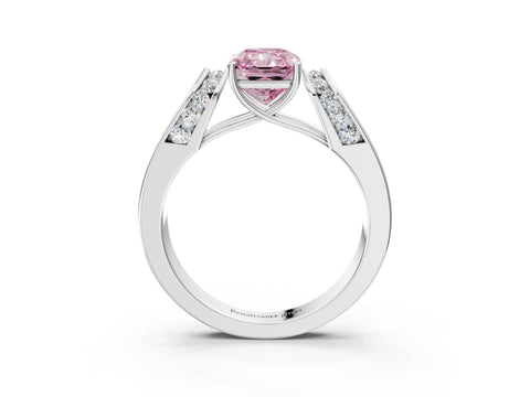 White gold Fancy Pink Radiant Cut Cut Diamond Channel Set Solitaire Ring with Four-Prong Setting_3