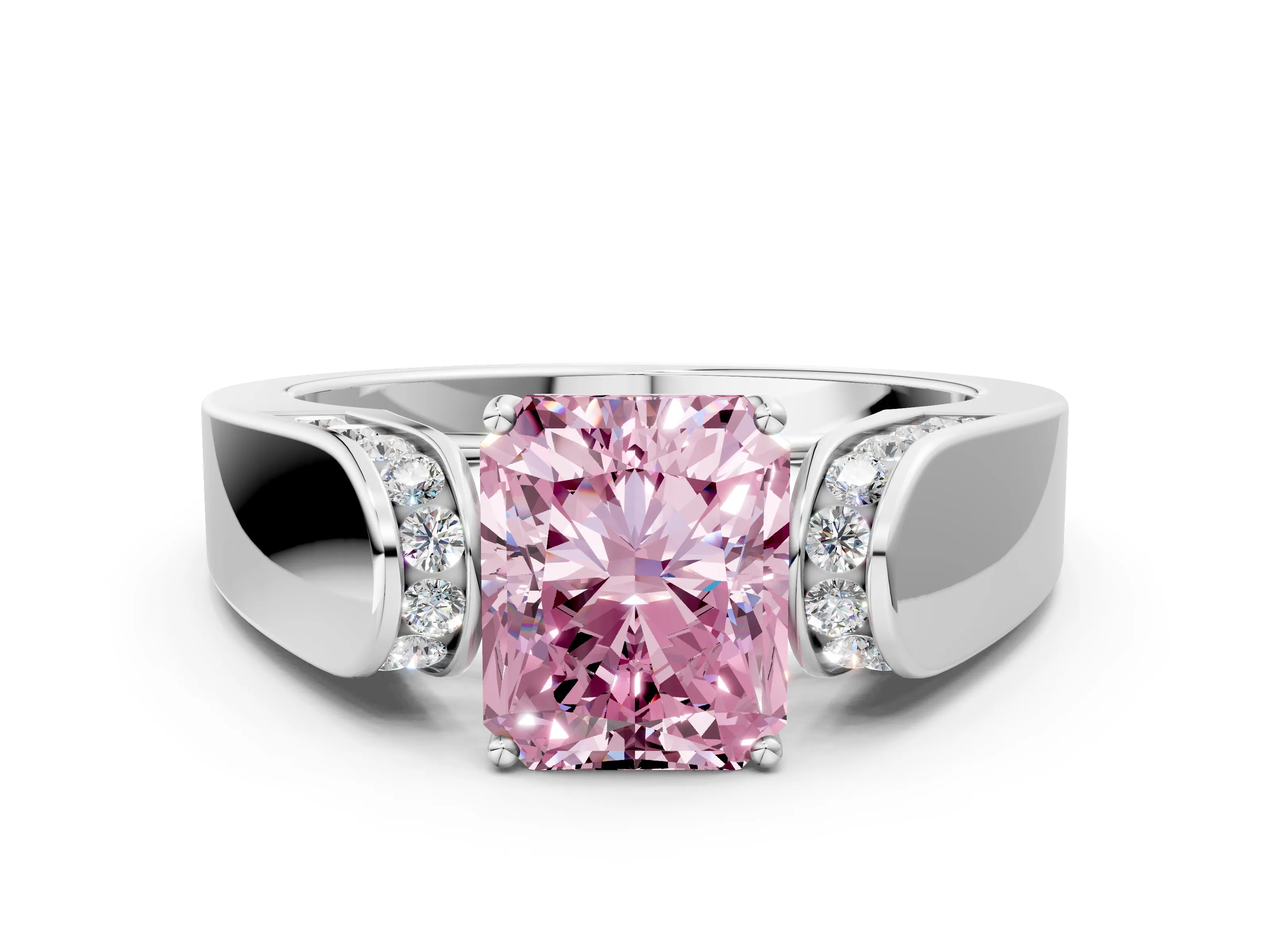 White gold Fancy Pink Radiant Cut Cut Diamond Channel Set Solitaire Ring with Four-Prong Setting_84