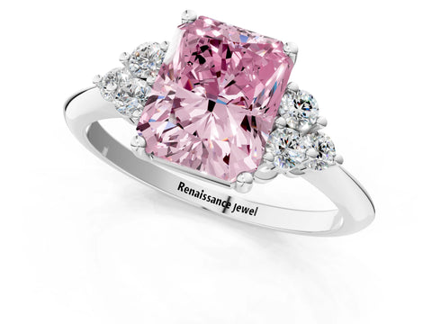 White gold Fancy Pink Radiant Cut Cut Diamond Cluster Ring with Solitaire Band and Four-Prong Setting_1