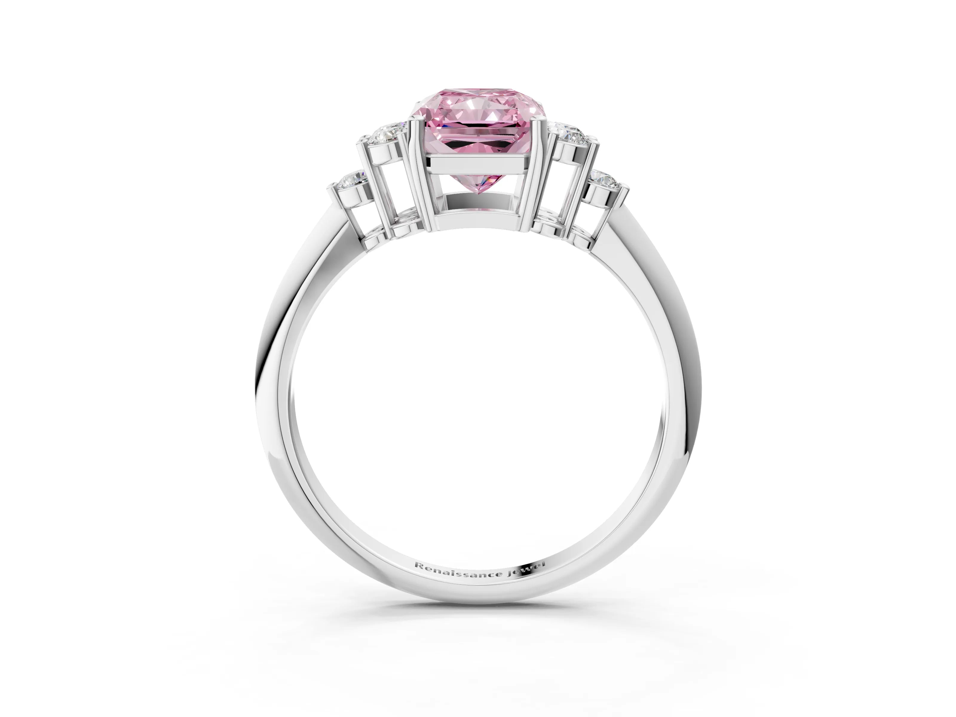 White gold Fancy Pink Radiant Cut Cut Diamond Cluster Ring with Solitaire Band and Four-Prong Setting_3
