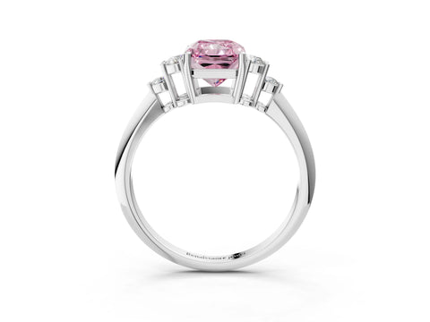 White gold Fancy Pink Radiant Cut Cut Diamond Cluster Ring with Solitaire Band and Four-Prong Setting_3