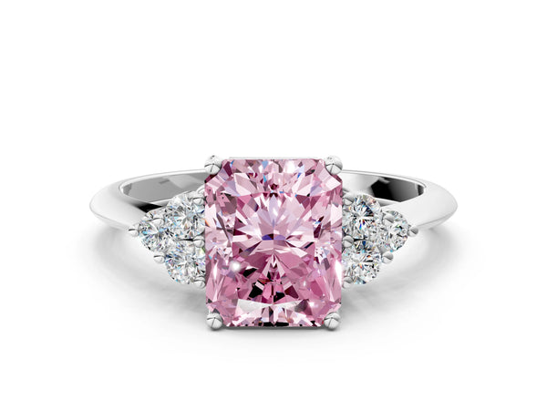 White gold Fancy Pink Radiant Cut Cut Diamond Cluster Ring with Solitaire Band and Four-Prong Setting