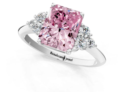 White gold Fancy Pink Radiant Cut Cut Diamond Cluster Ring with Solitaire Band and Four-Prong Setting_49
