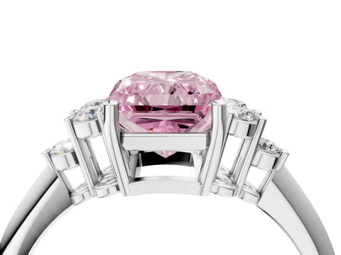 White gold Fancy Pink Radiant Cut Cut Diamond Cluster Ring with Solitaire Band and Four-Prong Setting_4