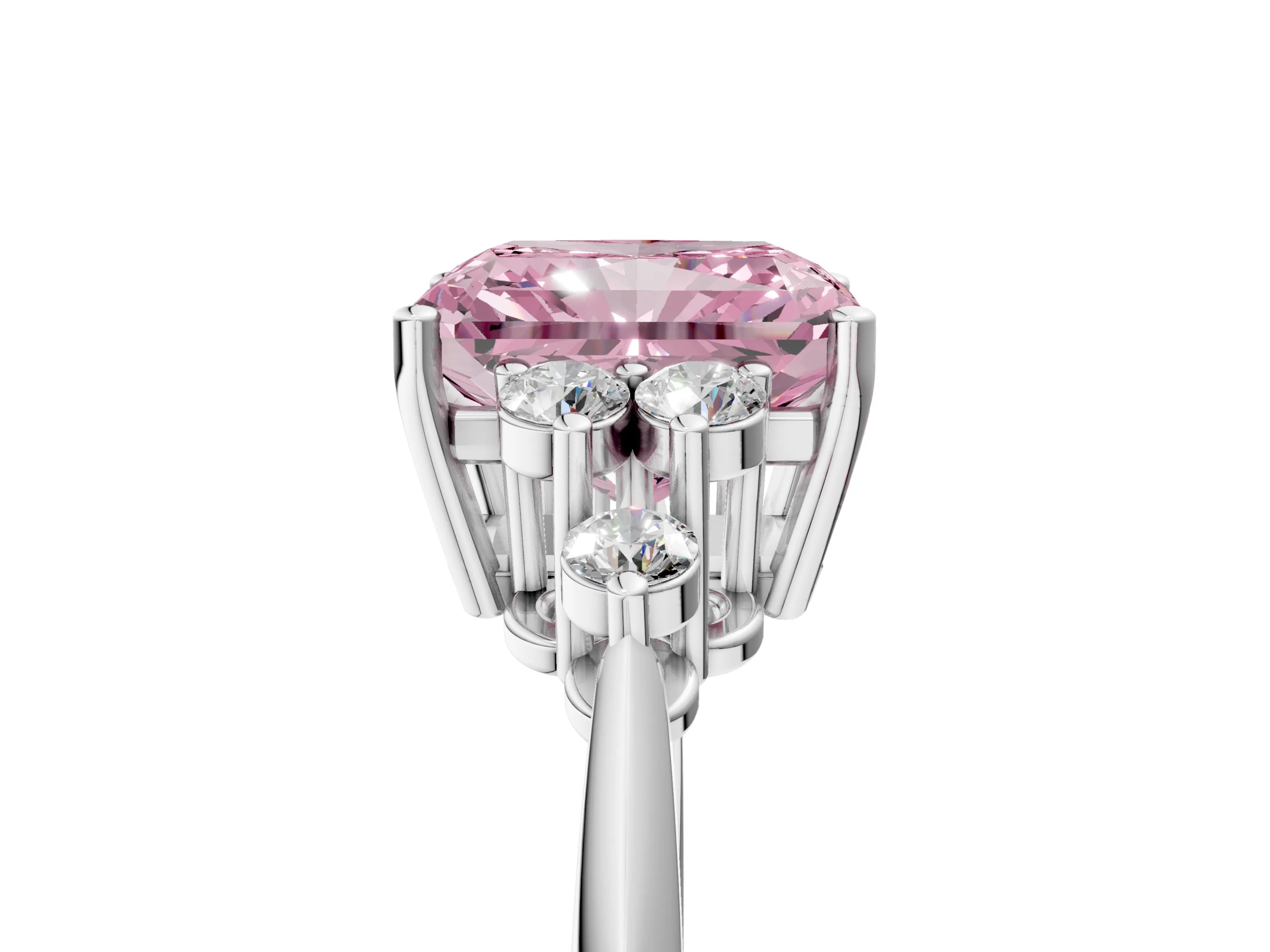 White gold Fancy Pink Radiant Cut Cut Diamond Cluster Ring with Solitaire Band and Four-Prong Setting_5