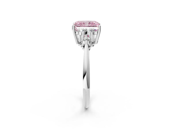 White gold Fancy Pink Radiant Cut Cut Diamond Cluster Ring with Solitaire Band and Four-Prong Setting