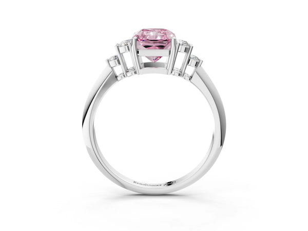 White gold Fancy Pink Radiant Cut Cut Diamond Cluster Ring with Solitaire Band and Four-Prong Setting