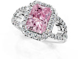 White gold Fancy Pink Radiant Cut Cut Diamond Halo Engagement Ring with Open Split Pavé Band_1