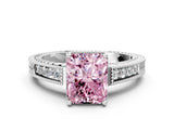 White gold Fancy Pink Radiant Cut Cut Diamond Milgrain Pave Band Four-Prong Setting Ring_15