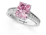 White gold Fancy Pink Radiant Cut Cut Diamond Milgrain Pave Band Four-Prong Setting Ring_16
