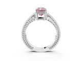 White gold Fancy Pink Radiant Cut Cut Diamond Milgrain Pave Band Four-Prong Setting Ring_18