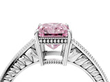 White gold Fancy Pink Radiant Cut Cut Diamond Milgrain Pave Band Four-Prong Setting Ring_19