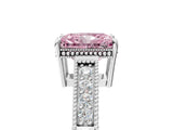 White gold Fancy Pink Radiant Cut Cut Diamond Milgrain Pave Band Four-Prong Setting Ring_20
