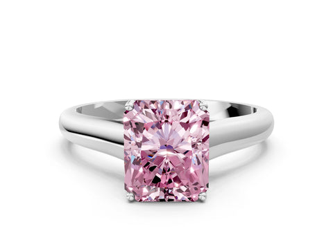 White gold Fancy Pink Radiant Cut Cut Diamond Solitaire Engagement Ring with Tapered Plain Band and Four-Prong Setting_12