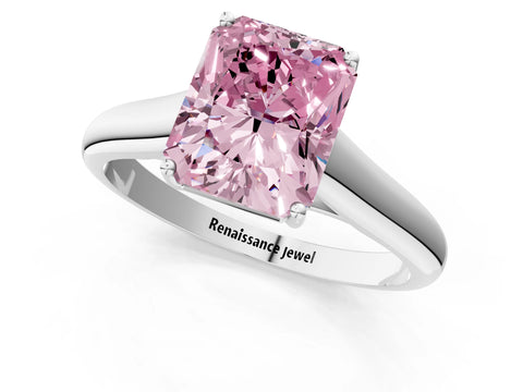 White gold Fancy Pink Radiant Cut Cut Diamond Solitaire Engagement Ring with Tapered Plain Band and Four-Prong Setting_13