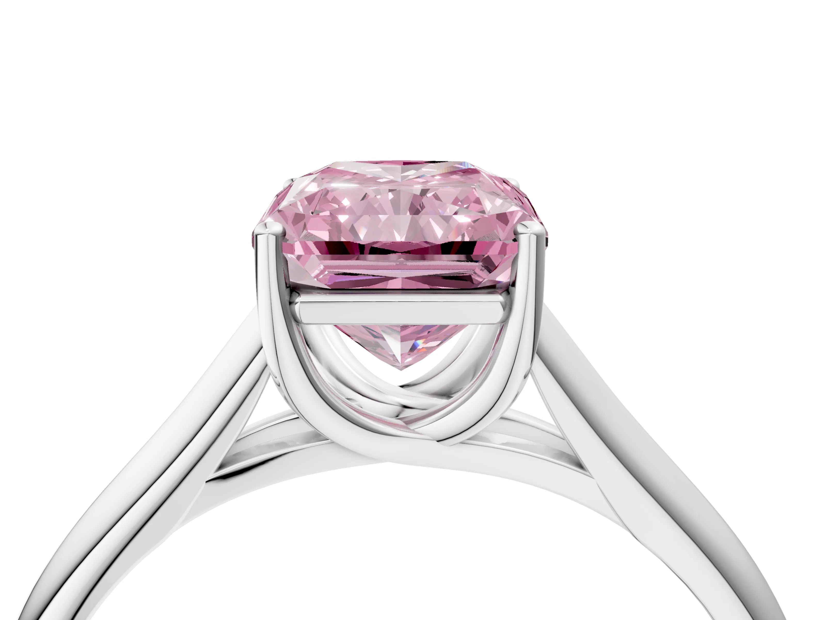 White gold Fancy Pink Radiant Cut Cut Diamond Solitaire Engagement Ring with Tapered Plain Band and Four-Prong Setting_16