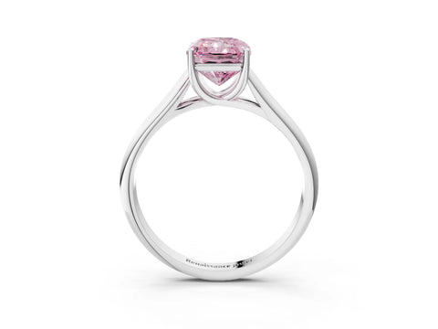 White gold Fancy Pink Radiant Cut Cut Diamond Solitaire Engagement Ring with Tapered Plain Band and Four-Prong Setting_3