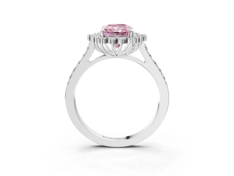 White gold Fancy Pink Radiant Cut Cut Diamond Sunburst Halo Engagement Ring with Pavé Band_15
