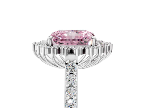 White gold Fancy Pink Radiant Cut Cut Diamond Sunburst Halo Engagement Ring with Pavé Band_17