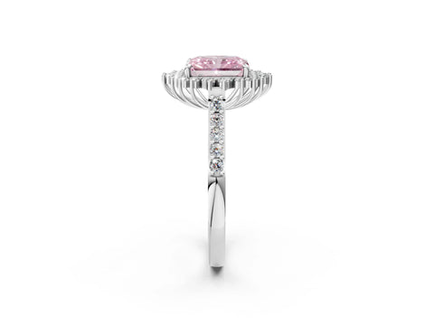 White gold Fancy Pink Radiant Cut Cut Diamond Sunburst Halo Engagement Ring with Pavé Band_2