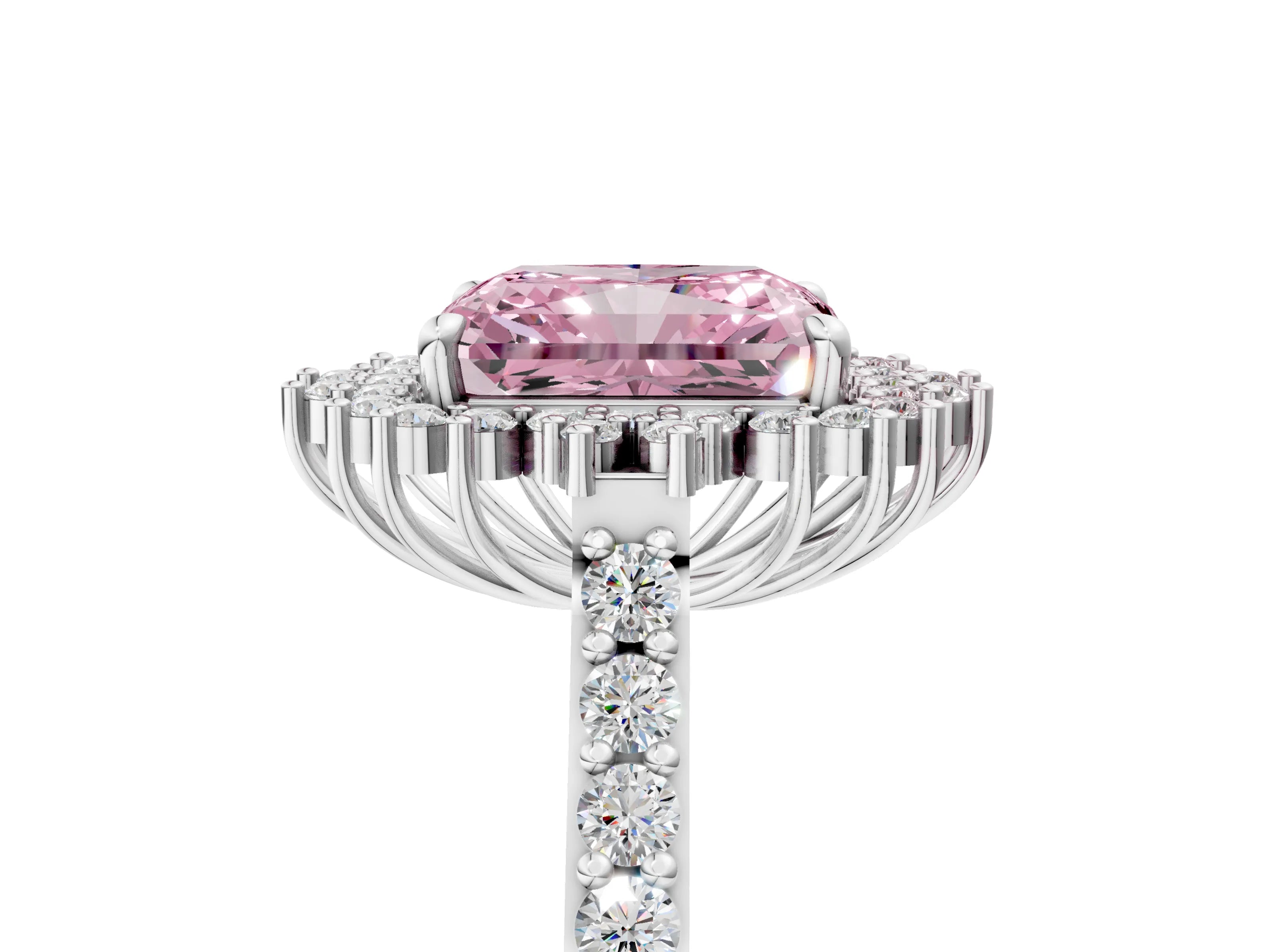 White gold Fancy Pink Radiant Cut Cut Diamond Sunburst Halo Engagement Ring with Pavé Band_5