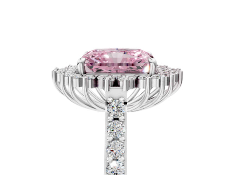 White gold Fancy Pink Radiant Cut Cut Diamond Sunburst Halo Engagement Ring with Pavé Band_5